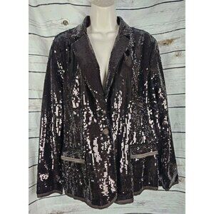 Chico's Sheron Sequin Blazer Tux Jacket 2 Brown Timberglass Large Button 10/12